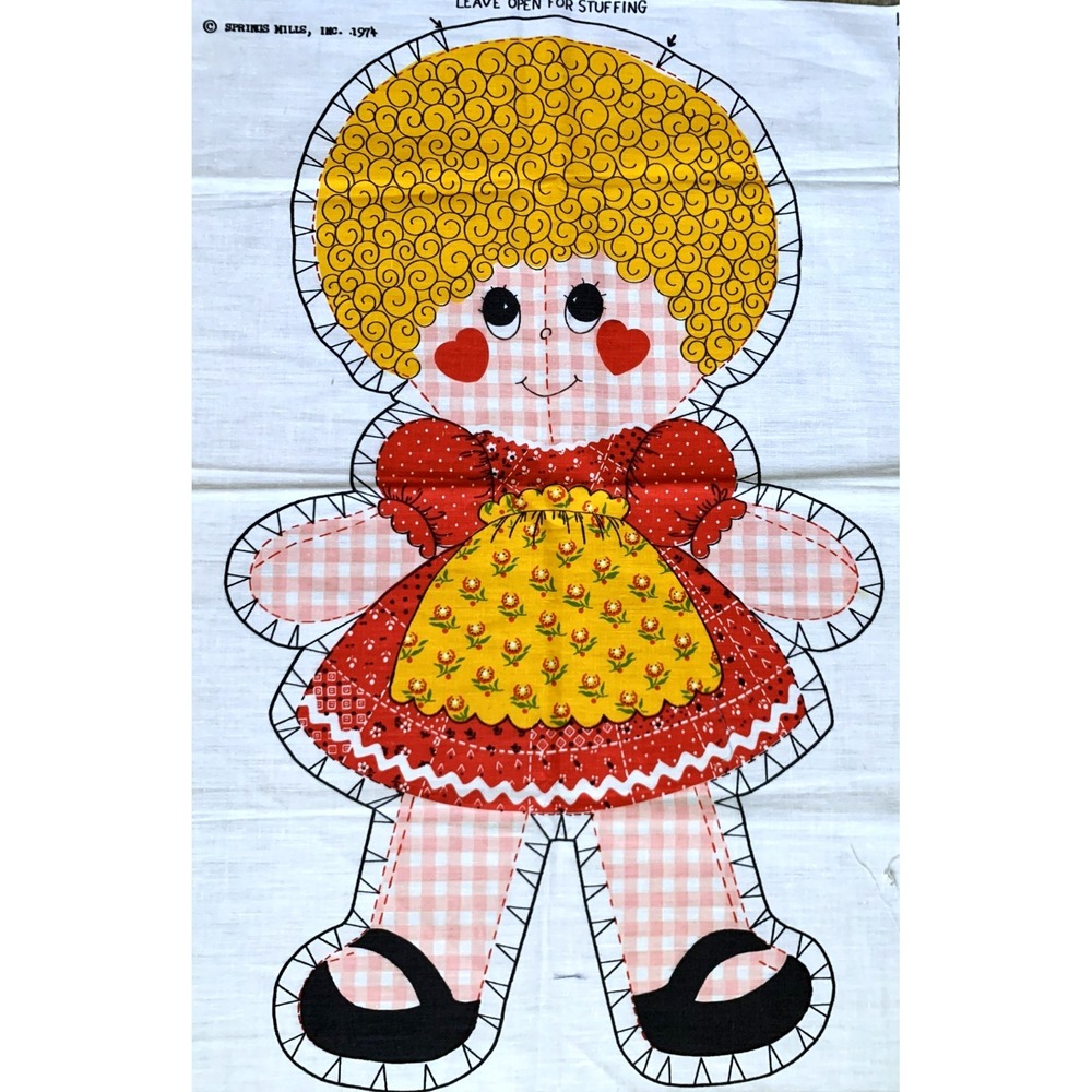 1974 RAG DOLL Bandana Dress Spring Mills Cut & Sew Pillow Panel Doll Toy 18" Vtg